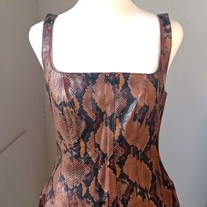 7 For All Mankind Faux Leather Snakeskin Print  Midi Dress Sleeveless XS